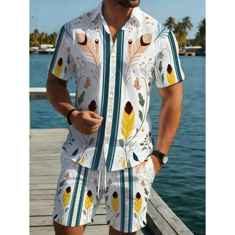 Beach Shirt Hawaiian - طقم صيفي رجالي من قطعتين: قميص
