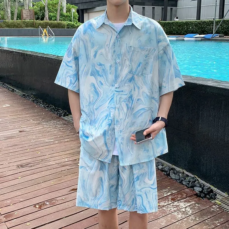 Beach Shirt Hawaiian - طقم قميص رجالي صيفي بنمط هاواي
