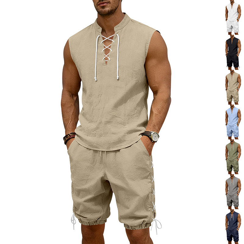 Linen Shorts Men - طقم شورت رياضي رجالي فضفاض بتصميم