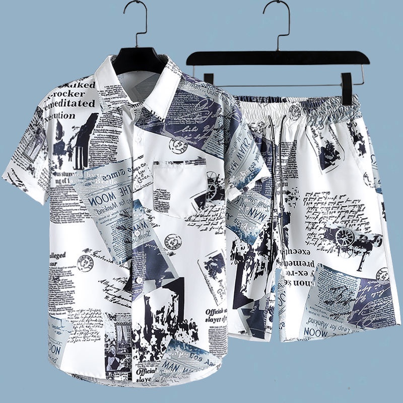 Beach Shirt Hawaiian - طقم رجالي مكون من قطعتين بطبعة