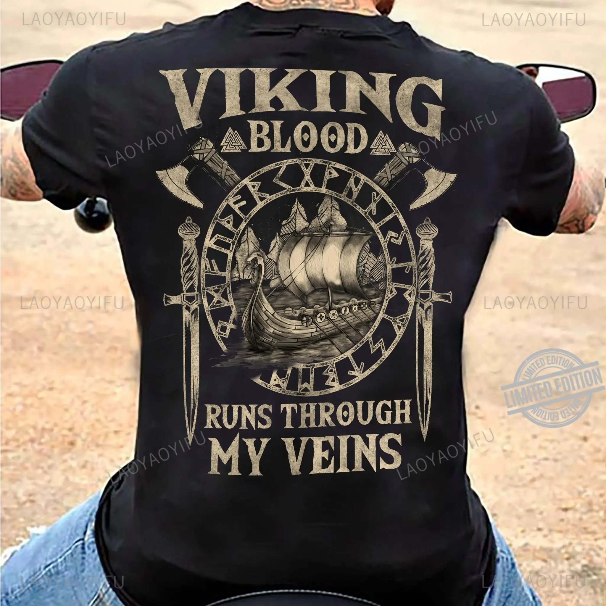 Summer Viking Clothing - تي شيرت رجالي عالي الجودة بأكمام