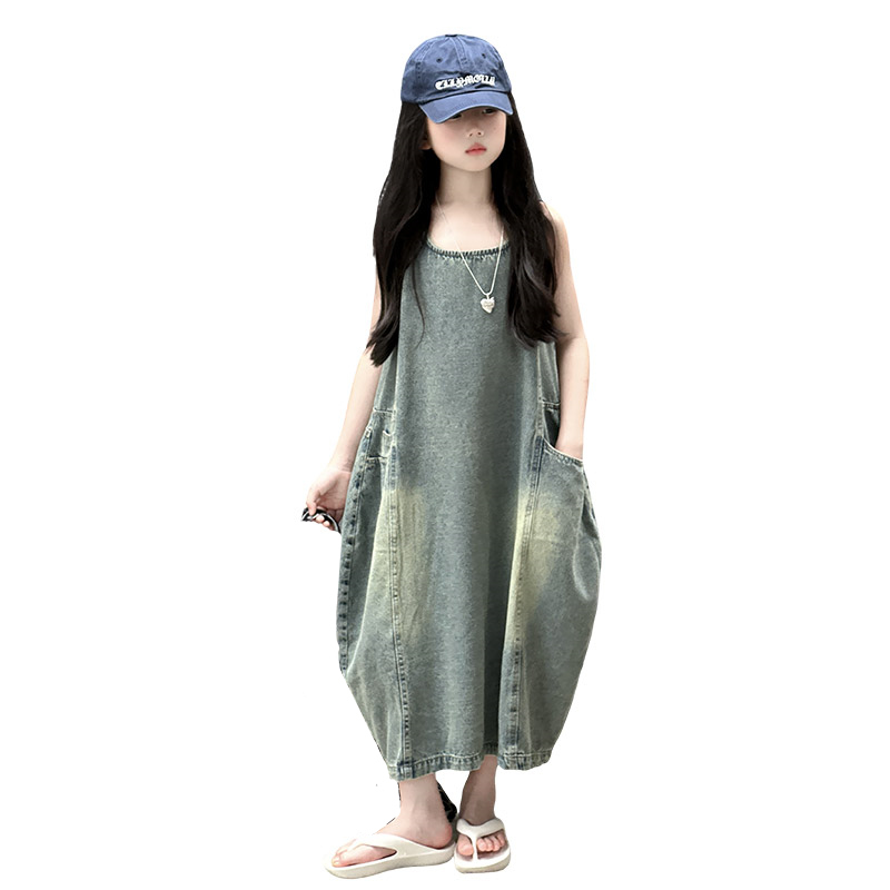 Summer Clothing Kids - فستان كلاسيكي أزرق للأطفال البنات عالي
