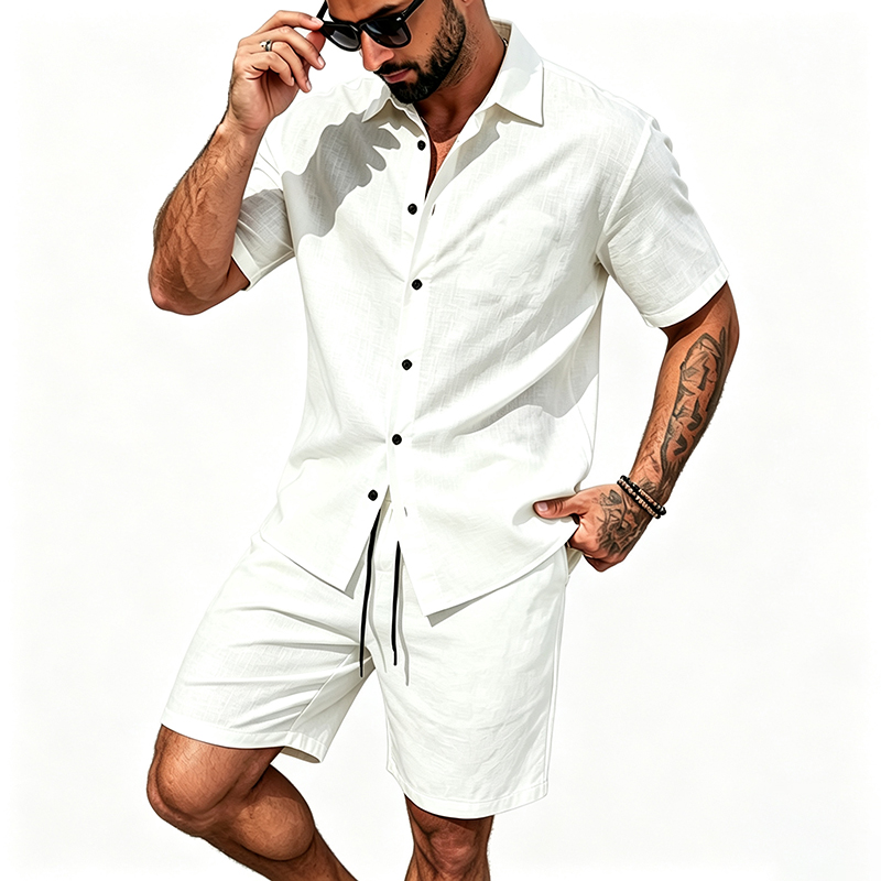 طقم رجالي من قطعتين من الكتان، - مراجعة Linen Shorts Men وسعره