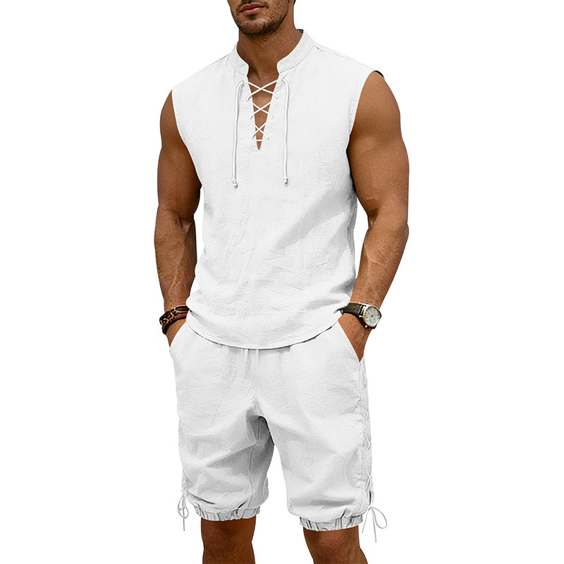 طقم شورت رياضي رجالي فضفاض بتص - مراجعة Linen Shorts Men وسعره