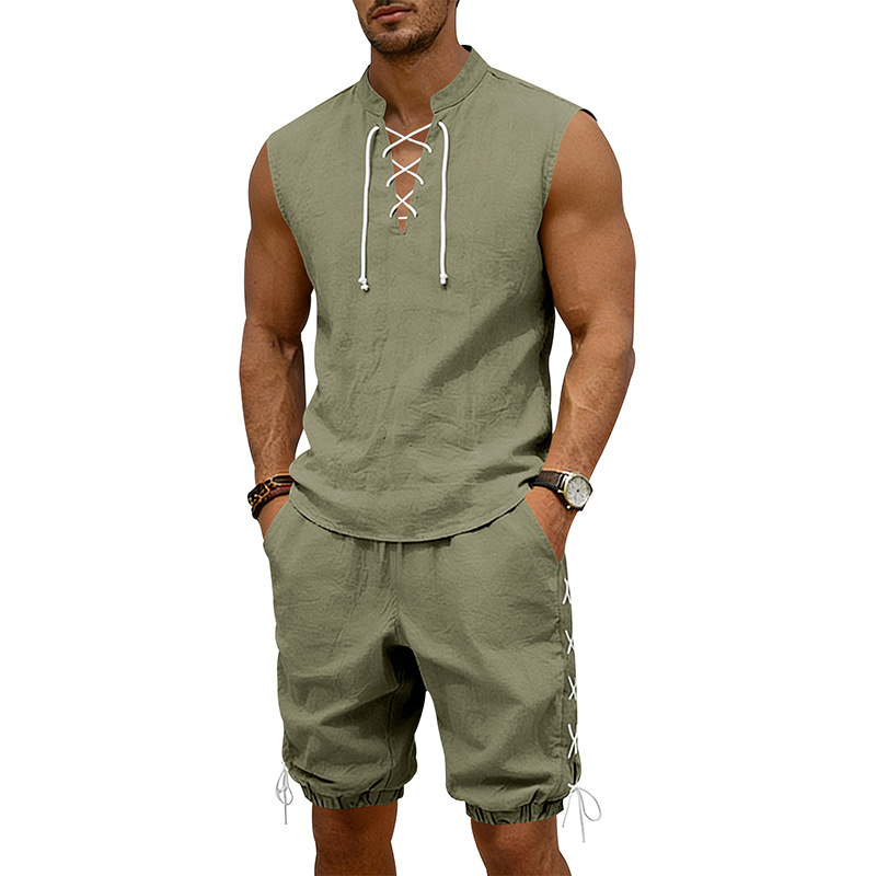طقم شورت رياضي رجالي فضفاض بتص - مراجعة Linen Shorts Men وسعره