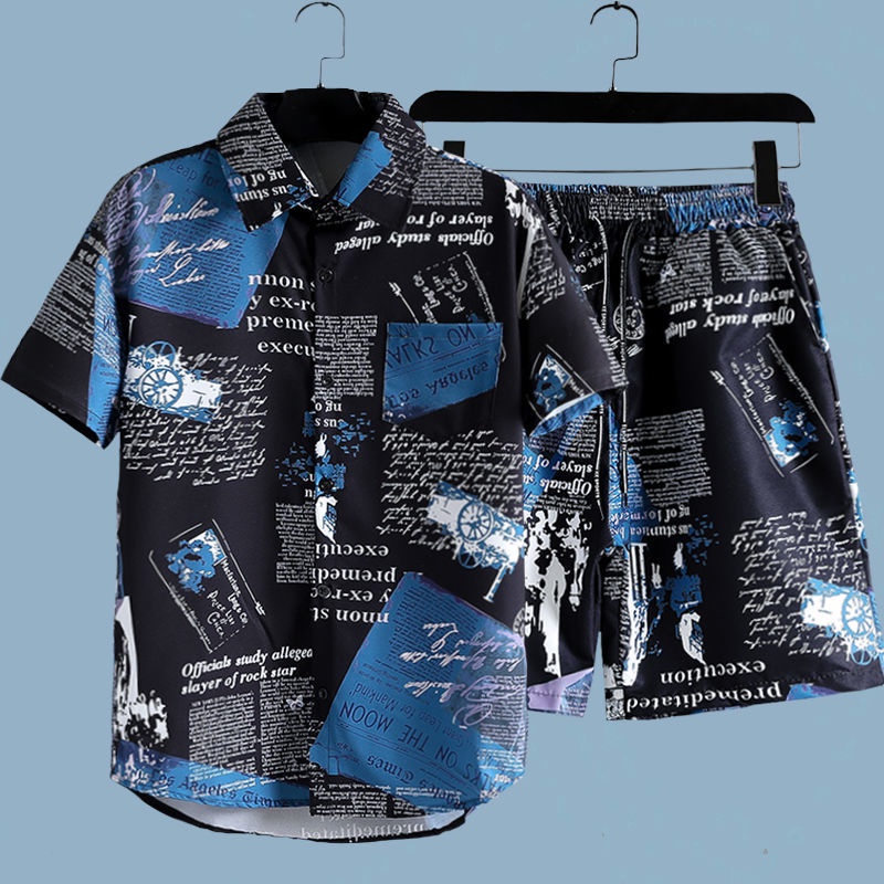 طقم رجالي مكون من قطعتين بطبعة - مراجعة Beach Shirt Hawaiian وسعره