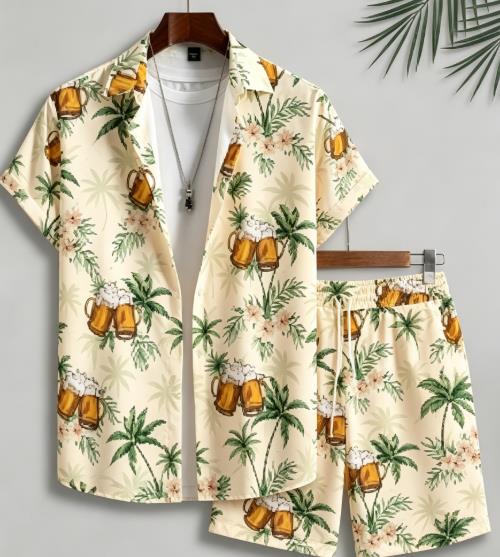 طقم رجالي بتصميم أوراق شجر هاو - مراجعة Beach Shirt Hawaiian وسعره