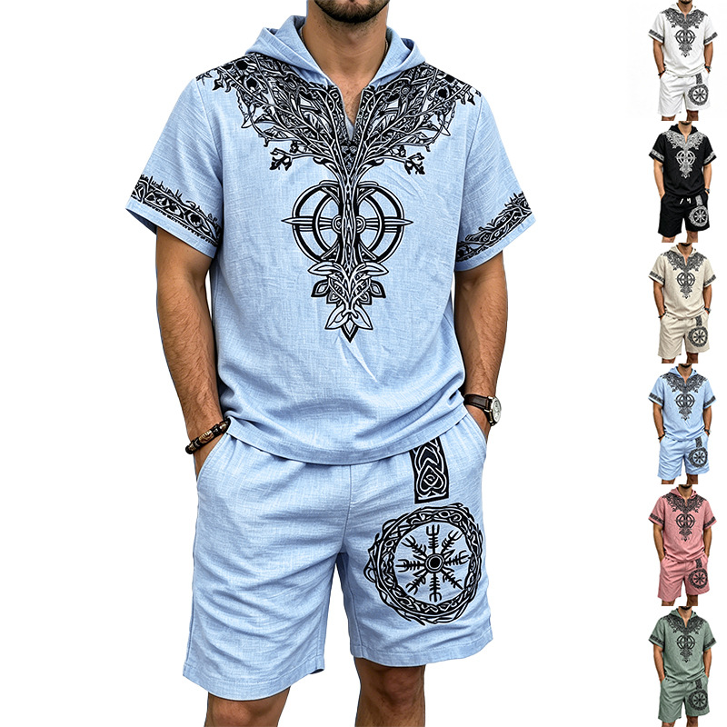 طقم صيفي رجالي من قطعتين: توب  - مراجعة Linen Shorts Men وسعره